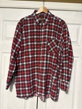 Big Rock Canyon Rugged Wear Red Plaid Cotton Flannel Shirt L